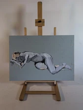 Vintage John Huszer 1913-83 figure study reclining female nude Rhode Island mcm