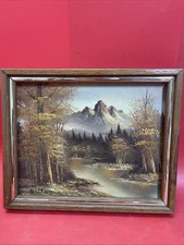 Vintage Signed Antonio Mountain Landscape Oil Painting On Canvas 8” X 10” Frame