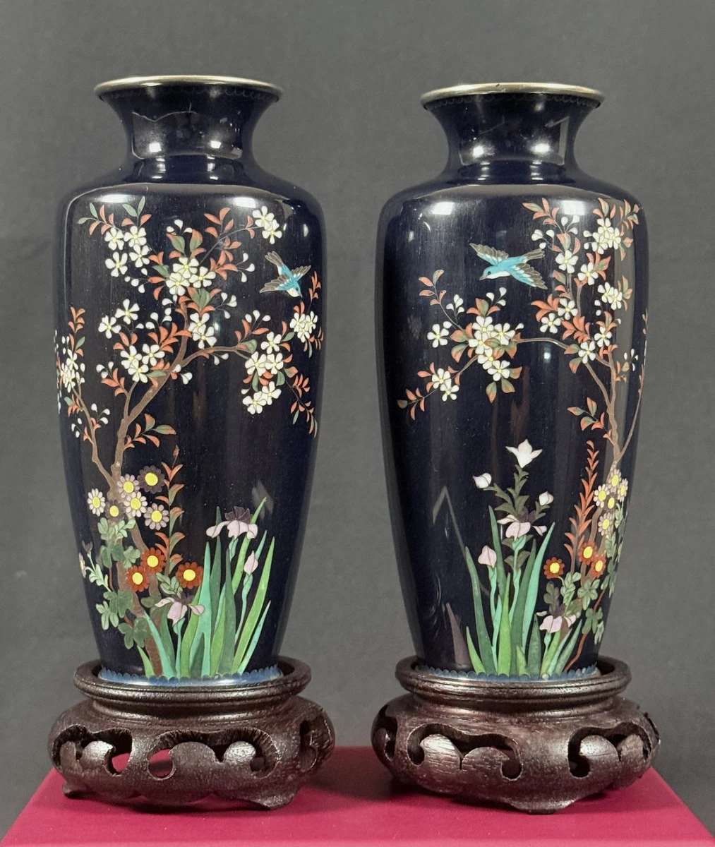 黑色古董原始景泰蓝日本古董花瓶| eBay
