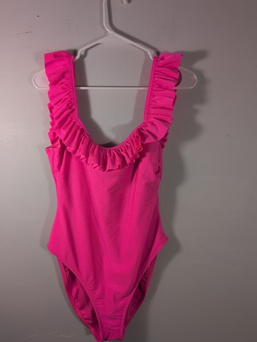 Lilly Pulitzer Pink Textured Square Neck Ruffle One Piece Swimsuit XXS NWT