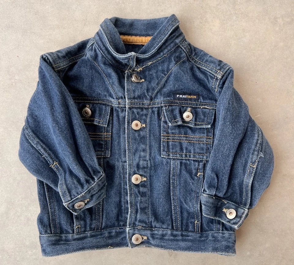Chaqueta De Colección Phat Farm Talla L/XL 12/24 Meses Bebé Infante Denim Y2K Hip Hop Foto 2 de 4