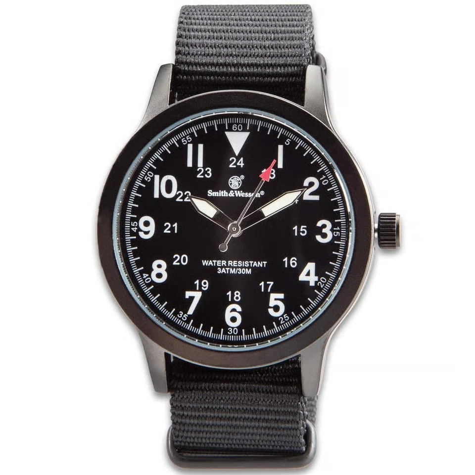 Reloj Smith & Wesson Estuche Militar Táctico Lona Negra 30m Resistente al Agua Foto 2 de 3