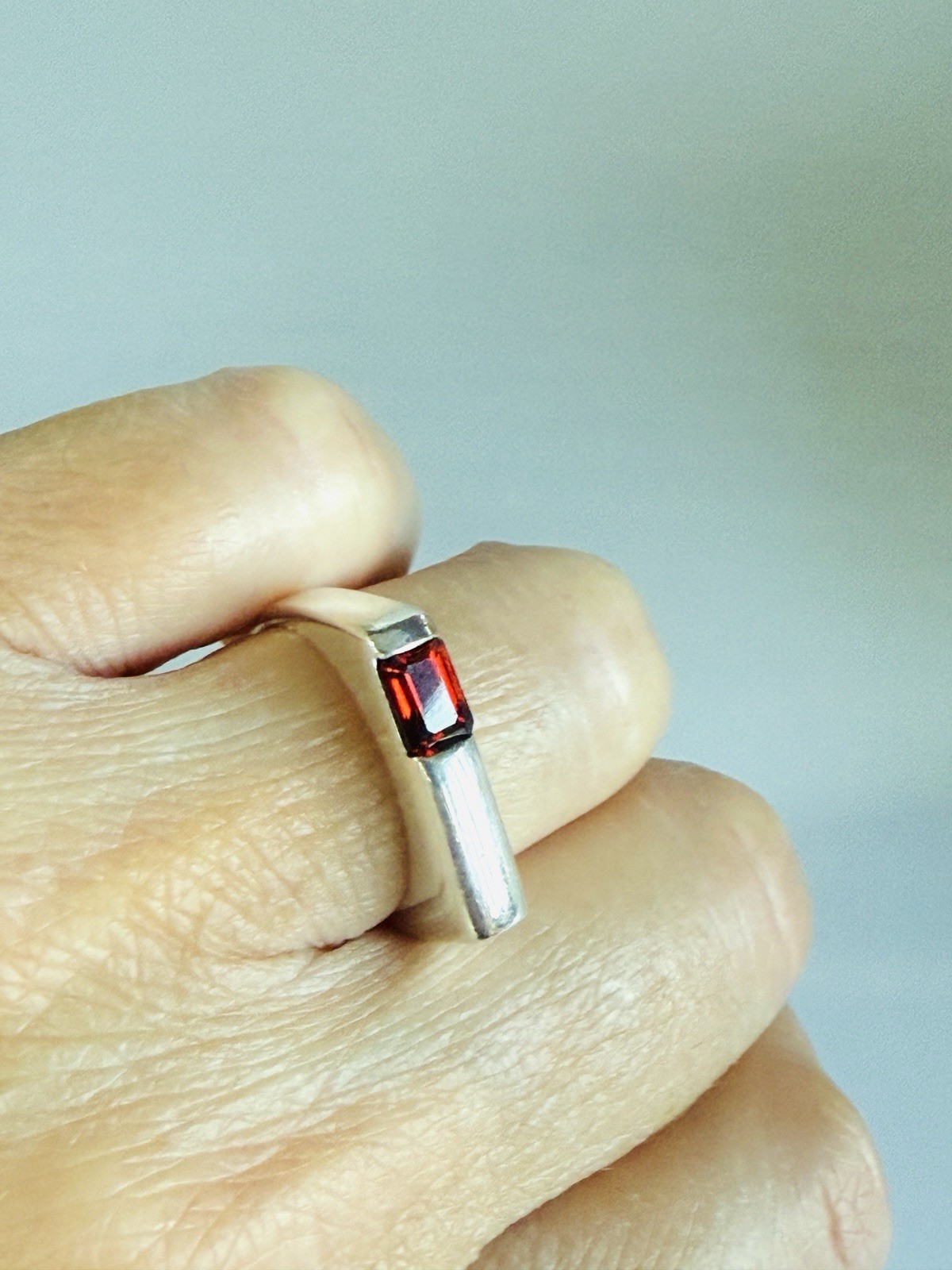 Modern Garnet Asymmetrical Stacking Ring Minimali… - image 1