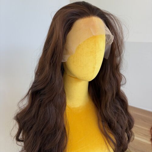 Pre Plucked Long Wavy Heat Resistant Hair HD Lace Front Wig Dark brown