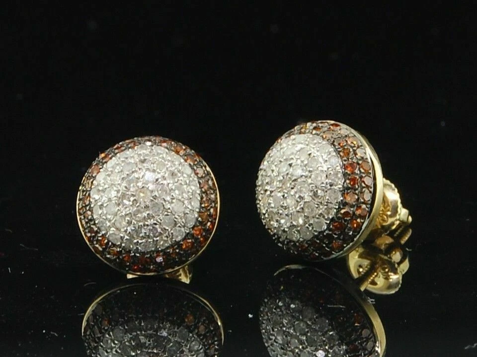 Pendientes redondos de cuarzo ahumado de 1,50 quilates con racimo de diamantes enchapados en oro amarillo de 14 quilates Foto 2 de 4