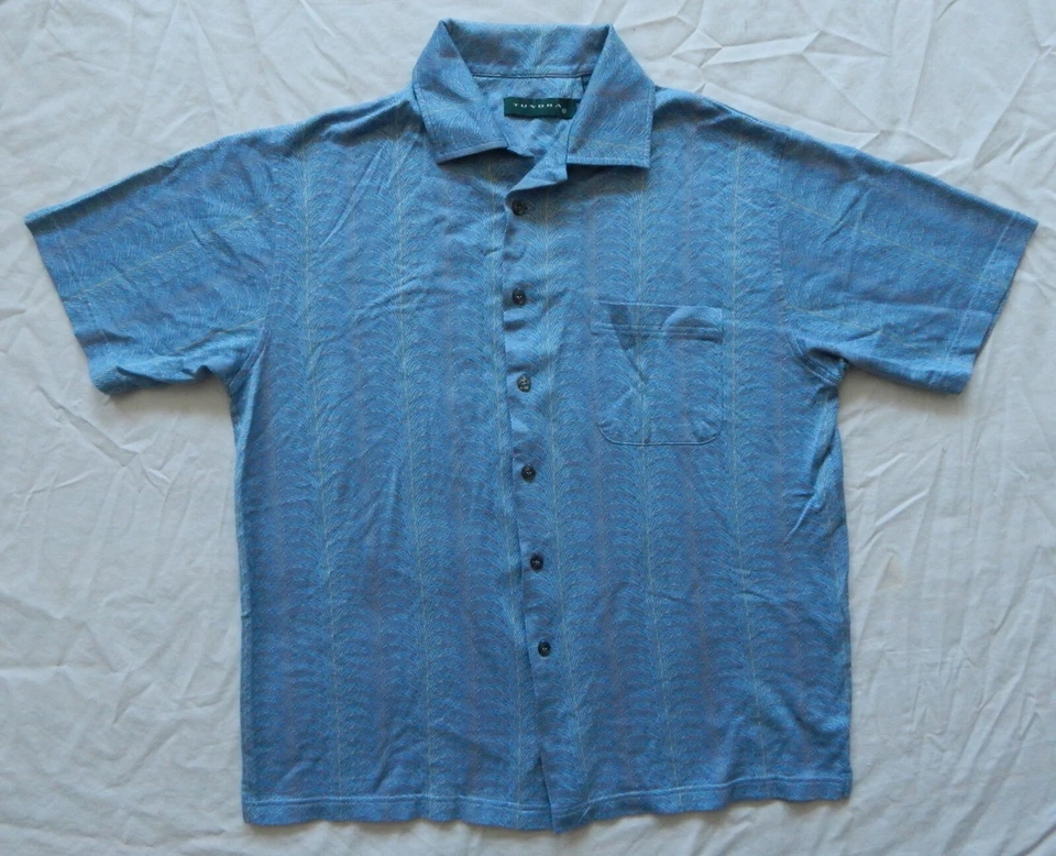 Camisa Tundra Canadá Azul Geométrica Manga Corta Abotonada - Mediana Para Hombre Algodón Foto 2 de 4