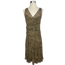 Vintage 90’s Brown & Black Snake Print V-Neck A-Line Knee Length Slip Dress 8