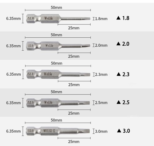 5Pcs Magnetic Triangle Head Screwdriver Bits S2 Steel 1/4" Hex Shank 50mm Long - Picture 6 of 7