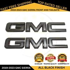 Front & Rear Emblem Black Fit For 2019-2023 GMC Sierra 1500 2500HD 3500HD