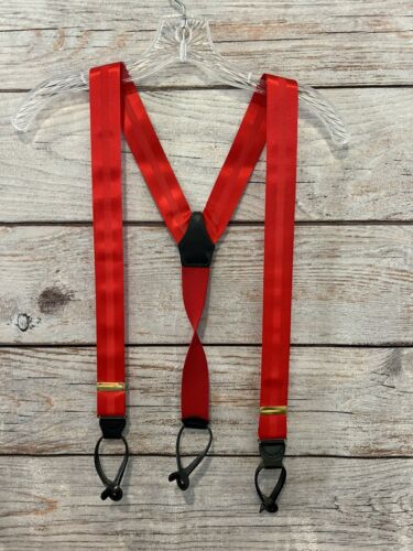 Unbranded Red Braces Shiny Gold Metal Black Adjustable Men's Suspenders EUC - Afbeelding 1 van 6