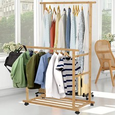 Clothing Hanging Garment Rack Solid Wood Rolling Clothing Organizer 32"x16"x63"