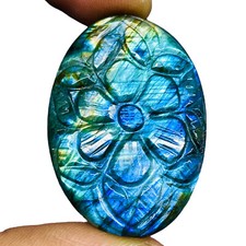 70.85 Cts Natural Carved Labradorit​e 42x29mm Oval Flashy Pendant Size Gemstone