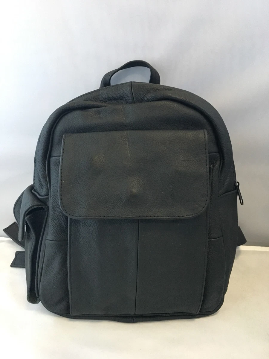 Black Leather Front Snap Backpack with 2 Adjustable Straps. NEW