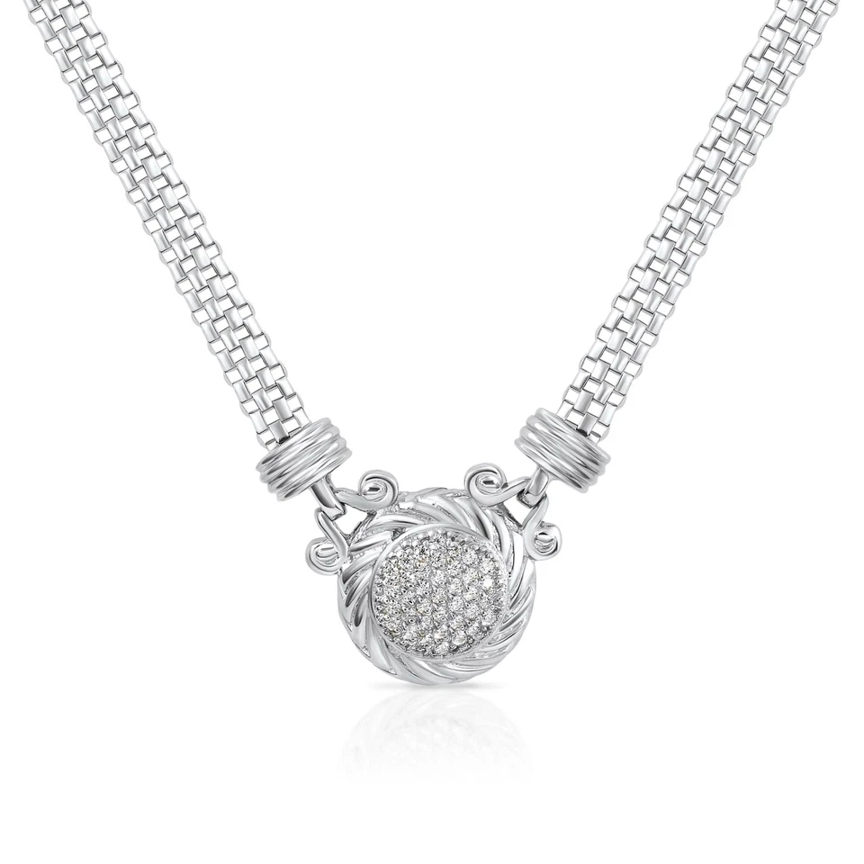 Collar italiano colgante medallón gótico pavé plata esterlina 925 maciza circonita cúbica 18"