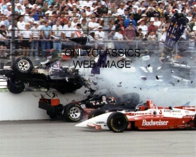 1995 STAN FOX CAR WRECK HIT BY EDDIE CHEEVER'S INDY 500 AUTO RACING 8X10 PHOTO