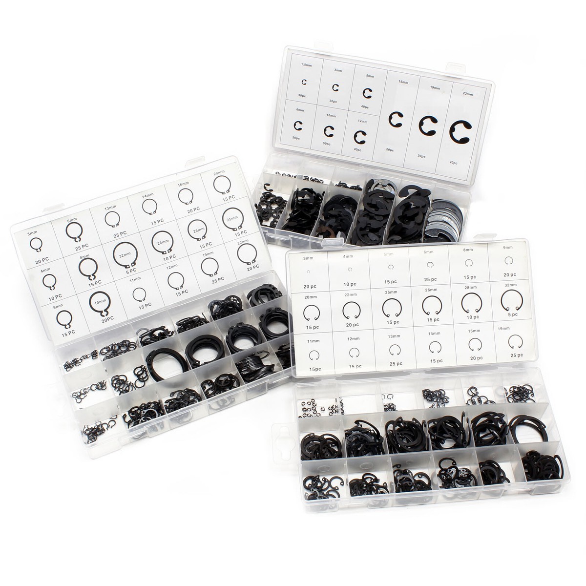 YATO Seegerring-Sortiment 900-teilig – Innen/Außen/E-Clips, Manganstahl, In Kassette