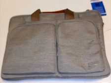 Laptop Case Carrier Messenger Bag Light Gray Brown trim Lacado