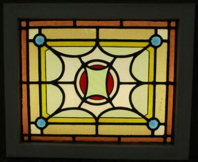 VICTORIAN OLD ENGLISH LEADED STAINED GLASS WINDOW Colorful Geo