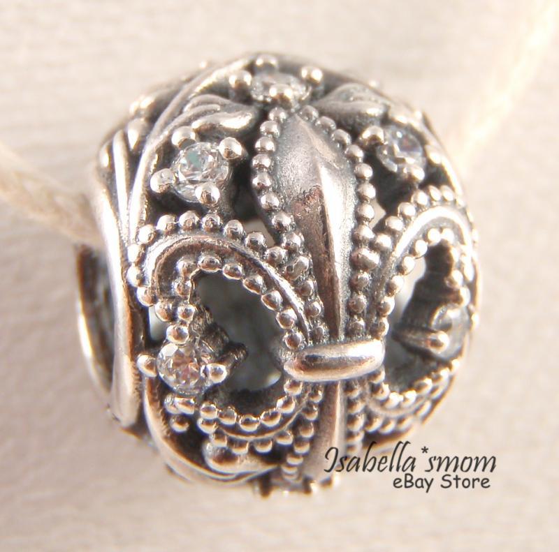 FLEUR-DE-LIS Authentic PANDORA Silver/Clear CZ STONES Charm/Bead