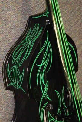 BLACK w/BRIGHT GREEN PINSTRIPING Upright Double Bass 3/4 SIZE AWESOME KUSTOM!!