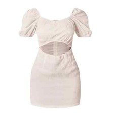 Pretty Little Thing White Linen Cut Out Puff Sleeves Dress Size 0