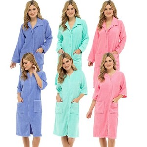towelling button through dressing gown