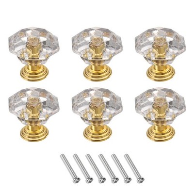 6Pcs Crystal Drawer Knobs 24 mm Dresser Knobs for Cupboard Clear/Gold | eBay
