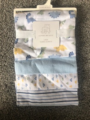Elephant And Castle Flannel Receiving Baby Boy Blanket Set Of 4 New With Tags G3