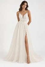 Ivory Lace A-Line Wedding Dress Size 2 Spaghetti Strap Bridal Gown Tulle