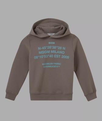 MSGM Boys Text Print Cotton Hoodie Size 12Y Oversized Fit Gray Casual