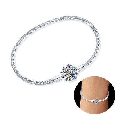 KUNSIR 925 Sterling Silver Star & Moon Bracelet For Women Chain DIY Charms Gifts