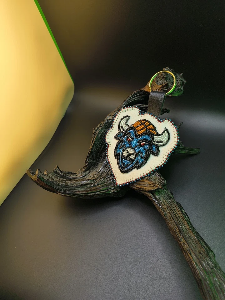 Ultimate OKC Thunder Medallion , Keyring Hand Beaded  Hand stitched, One of kind - Image 2 of 4