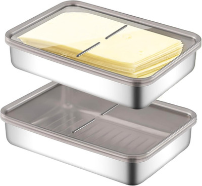 2 Pcs Cheese Container | Deli Meat Storage for Refrigerator, Stainless Steel Lun