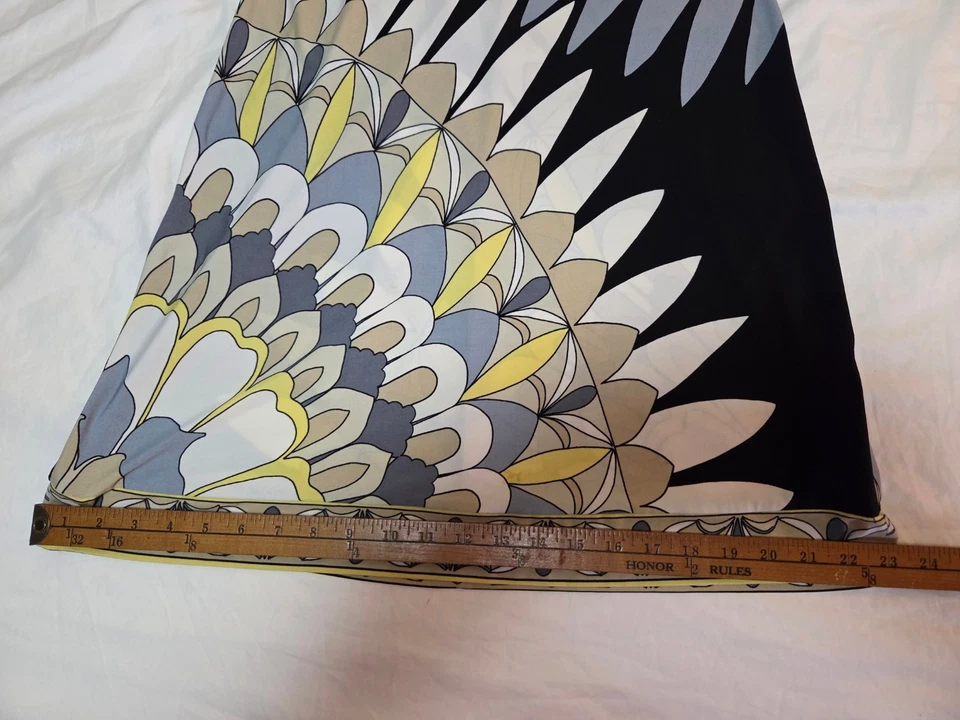 VESTIDO VAINA DONNA MORGAN HASTA LA RODILLA BARCO CUELLO NEGRO AMARILLO GEO ESTAMPADO TALLA 10 Foto 3 de 4