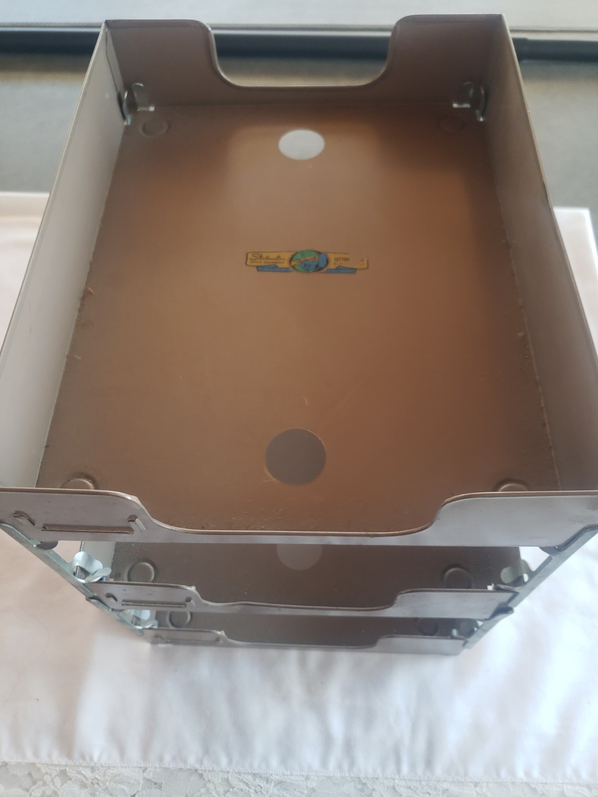 Vtg Steel Office Stackable Desk File Letter Tray Organizer 3 Trays Art Steel-image