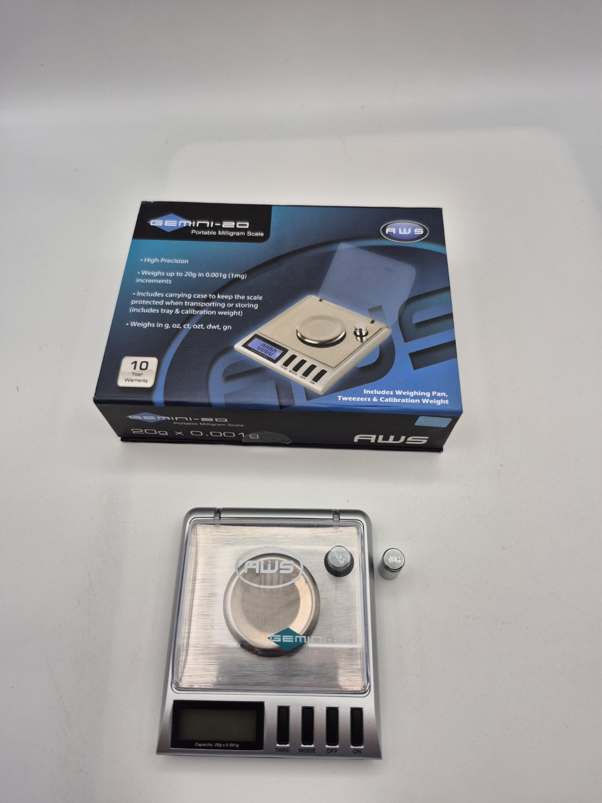 AWS Gemini-20 Portable Milligram Scale - 20 x 0.001 Gram Lab Scale Calibration