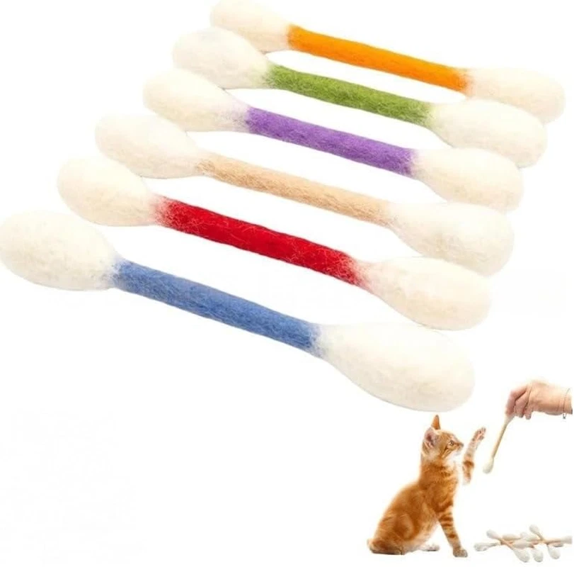 6 PCS Cat Qtip Toy - Cotton Swab Cat Toy with Catnip - Cat Chew Toys for Indoor