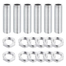 6Pcs M12x1.5 Fine Threaded 1.6" Lamp Pipe Nipples Kit with Lock Nuts, White Zinc