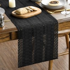 Farmhouse Woven Rustic Hollow Table Runner, 12" x 72", Table Runner Black