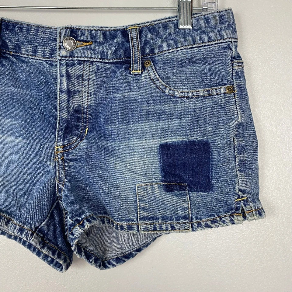 Pantalones Cortos de Jean Y2K Vintage Antiguo Azul Marino Cintura Ultra Baja Denim Botín Pantalones Cortos Talla 6 Foto 2 de 4