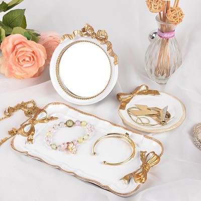 Perfume Tray Coquette Room Decor - 3 Pcs Decorative Jewelry Tray & Bow Makeup Mi