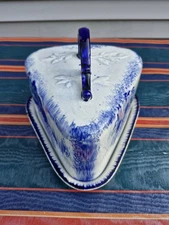 Antique Flow Blue Cheese Keeper Covered Dish Tray Floral Ironstone 7.25" Tall