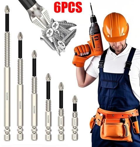 Saker Plus 6-Piece High-Magnetic Screwdriver Drill Bit Set – Anti-Slip, Lengths 25-150mm, Fits Electric Drills, Home DIY & Pro Use