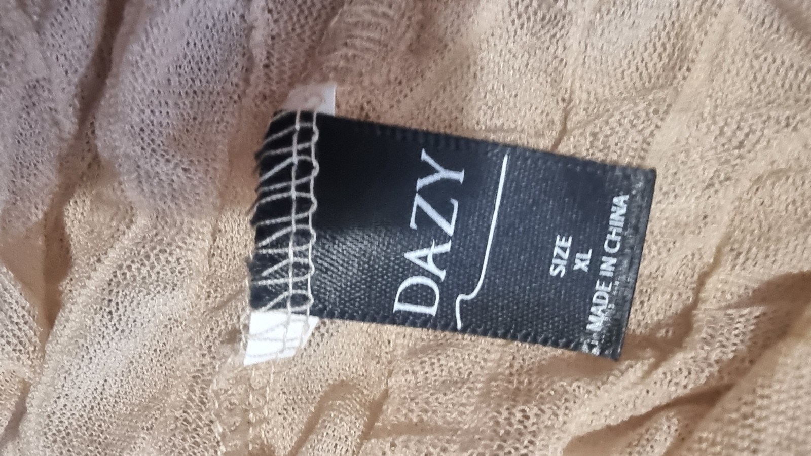 Beige Sheer Mesh Top Size L High Neck Long Sleeve Crinkle Y2K Festival Layering image 6