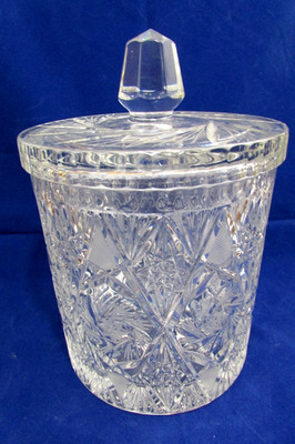 Brilliant Cut Crystal ABP Pinwheel Lidded Biscuit Barrel Cookie Jar Heavy Vtg
