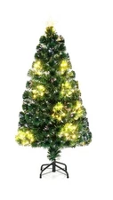 Goplus 4FT Pre-Lit Fiber Optic Artificial Christmas Tree w/ Lights & Metal Stand