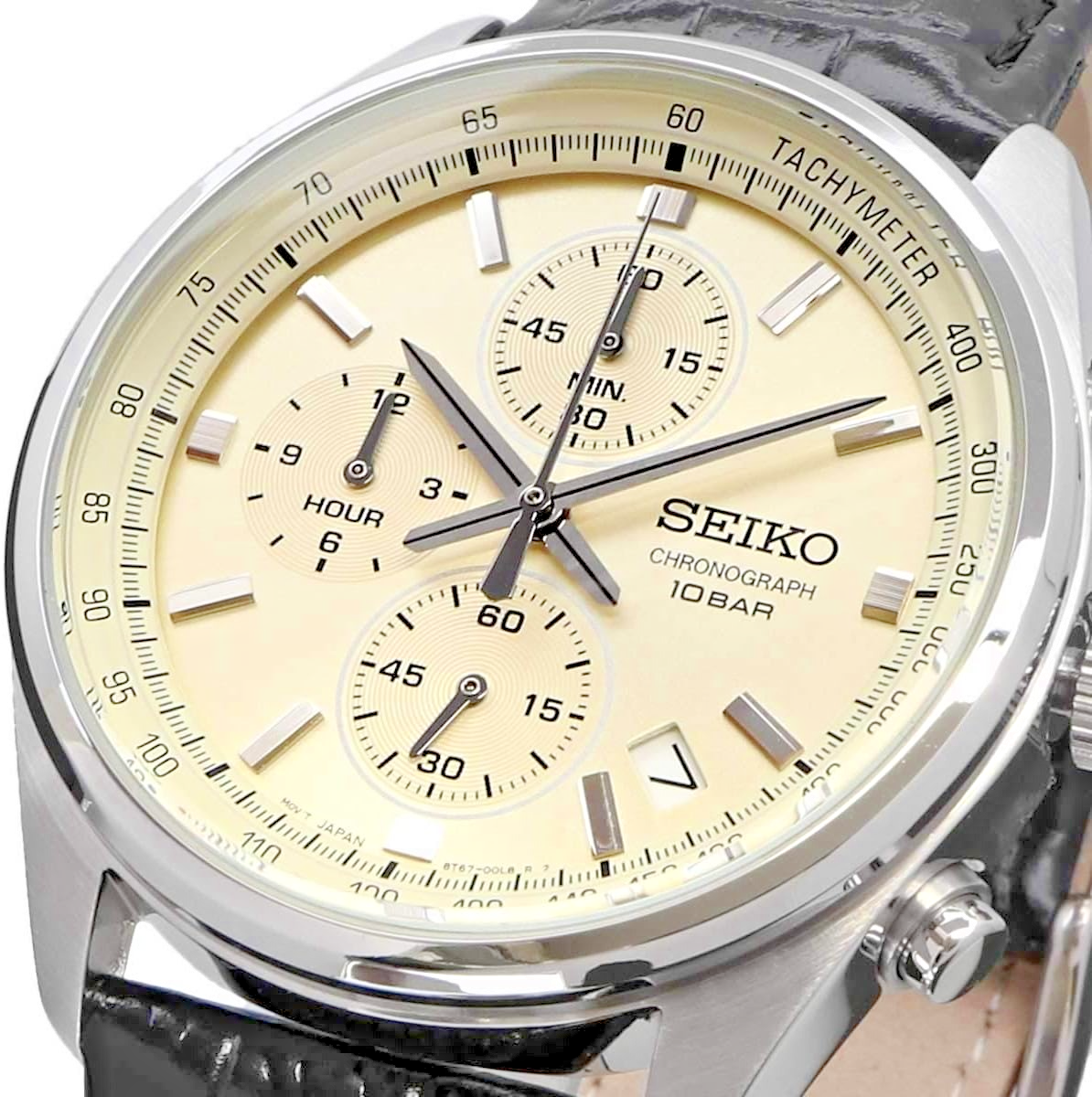 NWT Seiko Chronograph Quartz Champagne Dial Men\'s Watch Seiko SSB383 Chronograph Quartz Champagne Dial Leather Strap  main image 3