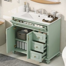 36" Bathroom Vanity with Sink, Green Solid Wood Bathroom Cabinet with Flip Dra