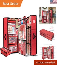 Extra Large Red Wrapping Paper Storage Container with Wheels Ribbon Dispenser