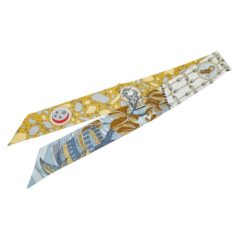 Hermes Twilly LA DANSE DES AMAZONES Amazon Dance Scarf White Multicolor Women's